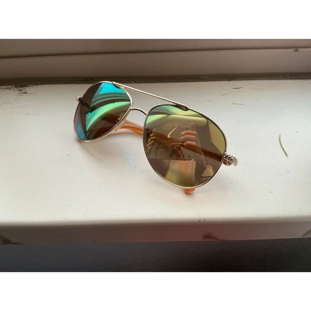 Gold Aviator Sunglasses Green Blue Mirror Reflective Lenses by Cole Haan